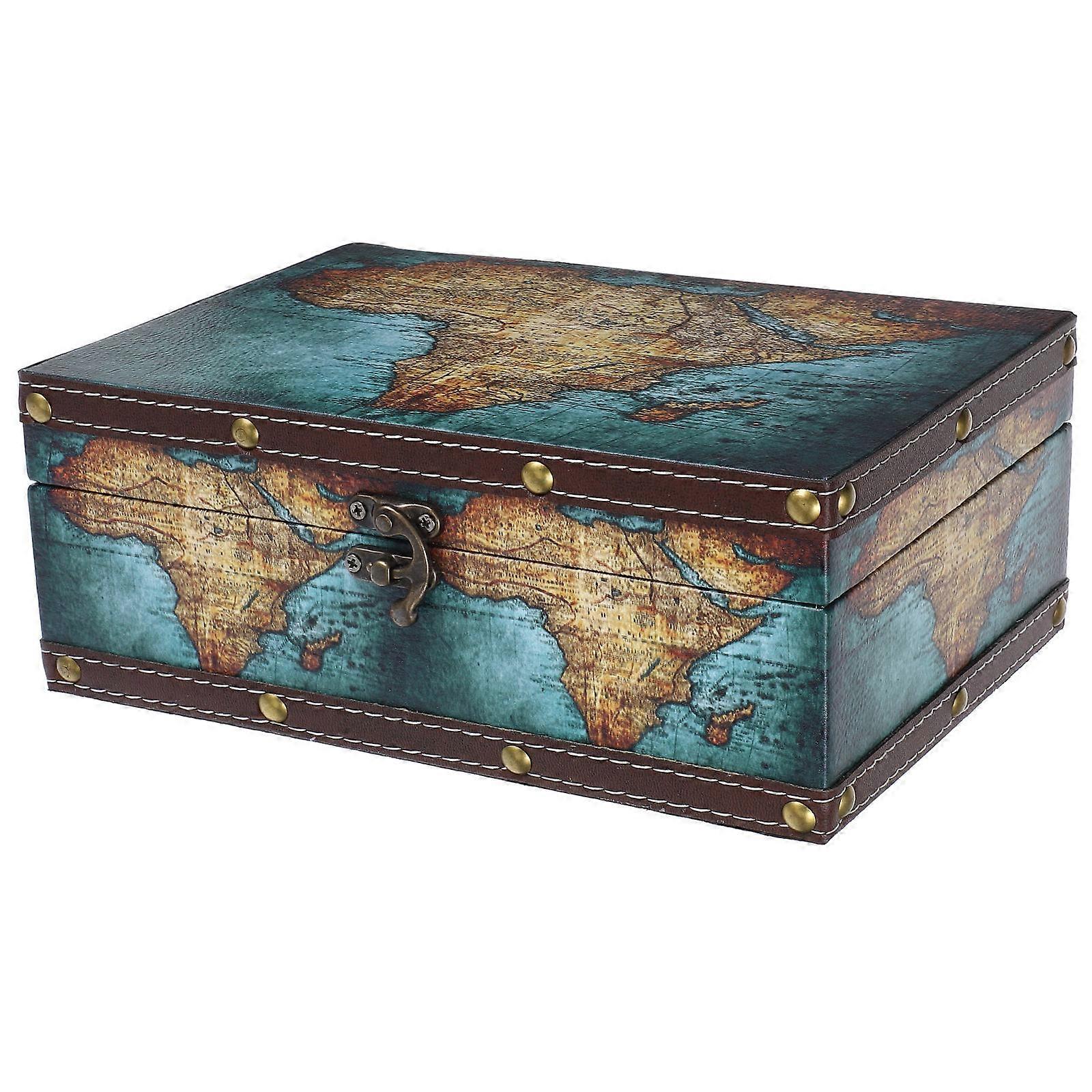 Vintage Wood Keepsake Box for Storage Use with World Map Pattern 1 Piece