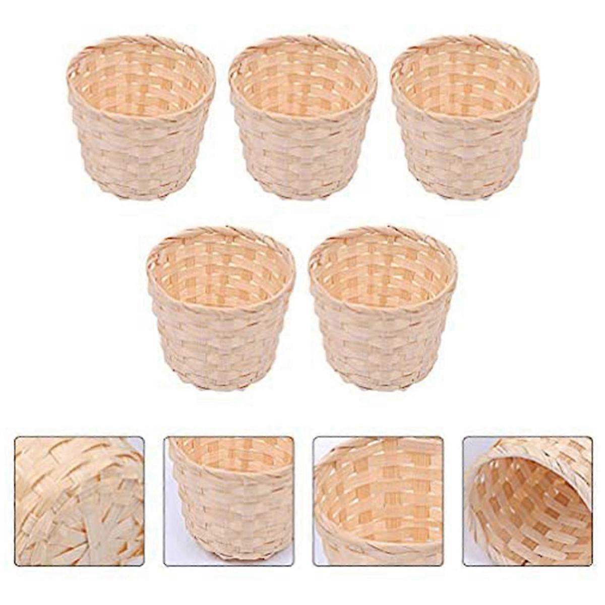 5PCS Mini Woven Baskets Without Handles for Crafts Decor (7.5X6cm)