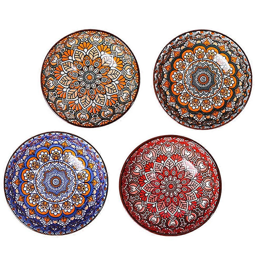 Rice Bowls Ceramic Bohemian Style Restaurant Use Holding Instant Noodles Assorted Color 4Pcs