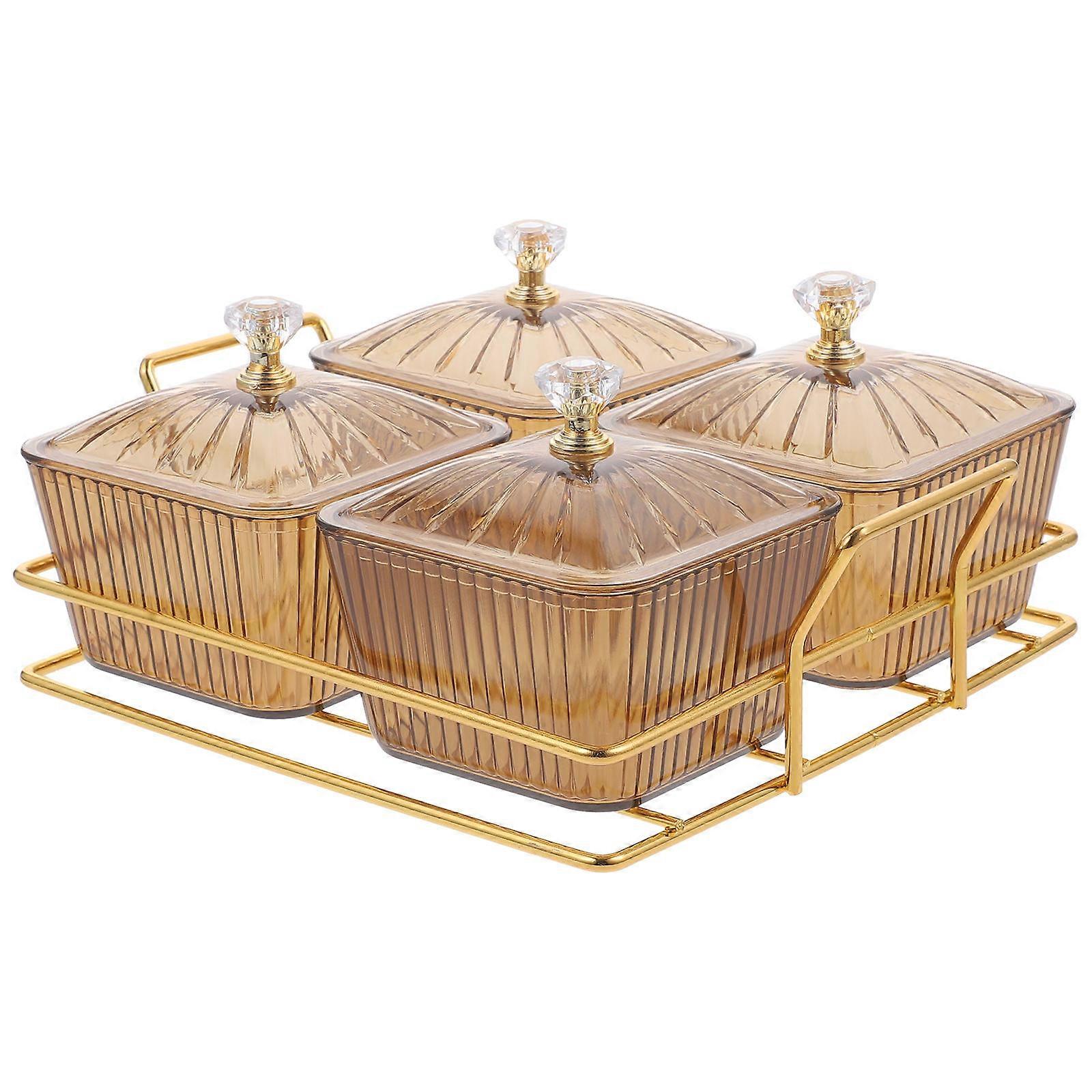 Amber Compartment Snack Dish with Tray – Decorative Food Serving Platter for Parties, Weddings, and Home Use – Ideal for Fruits, Dips, and Condiments