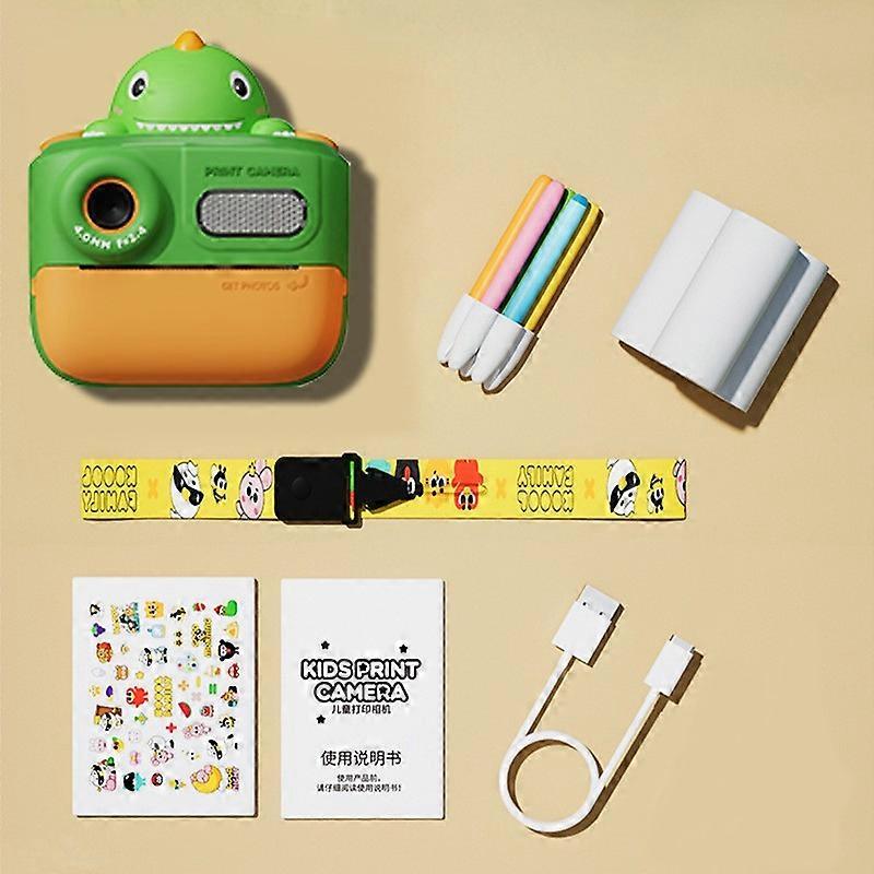 Direct Print Camera for Kids, 4800W Hd Portable Slr Green Dinosaur (No Card)