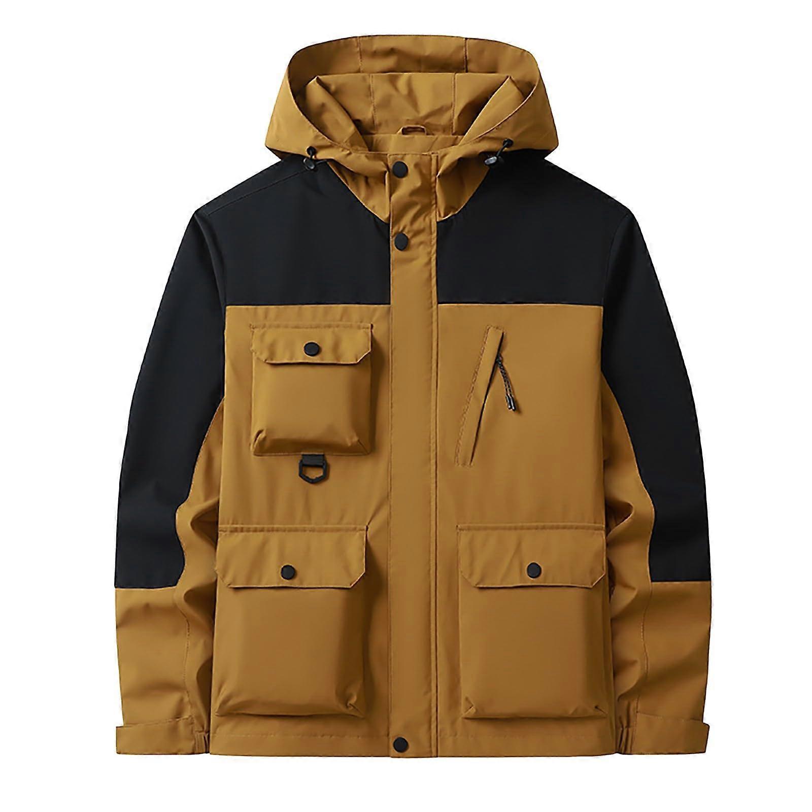 Men's Jacket Without Hood Wind Jacket Lightweight Pullover Zip Front Bicycle Jacket Outdoor Waterproof A5 Brown XL