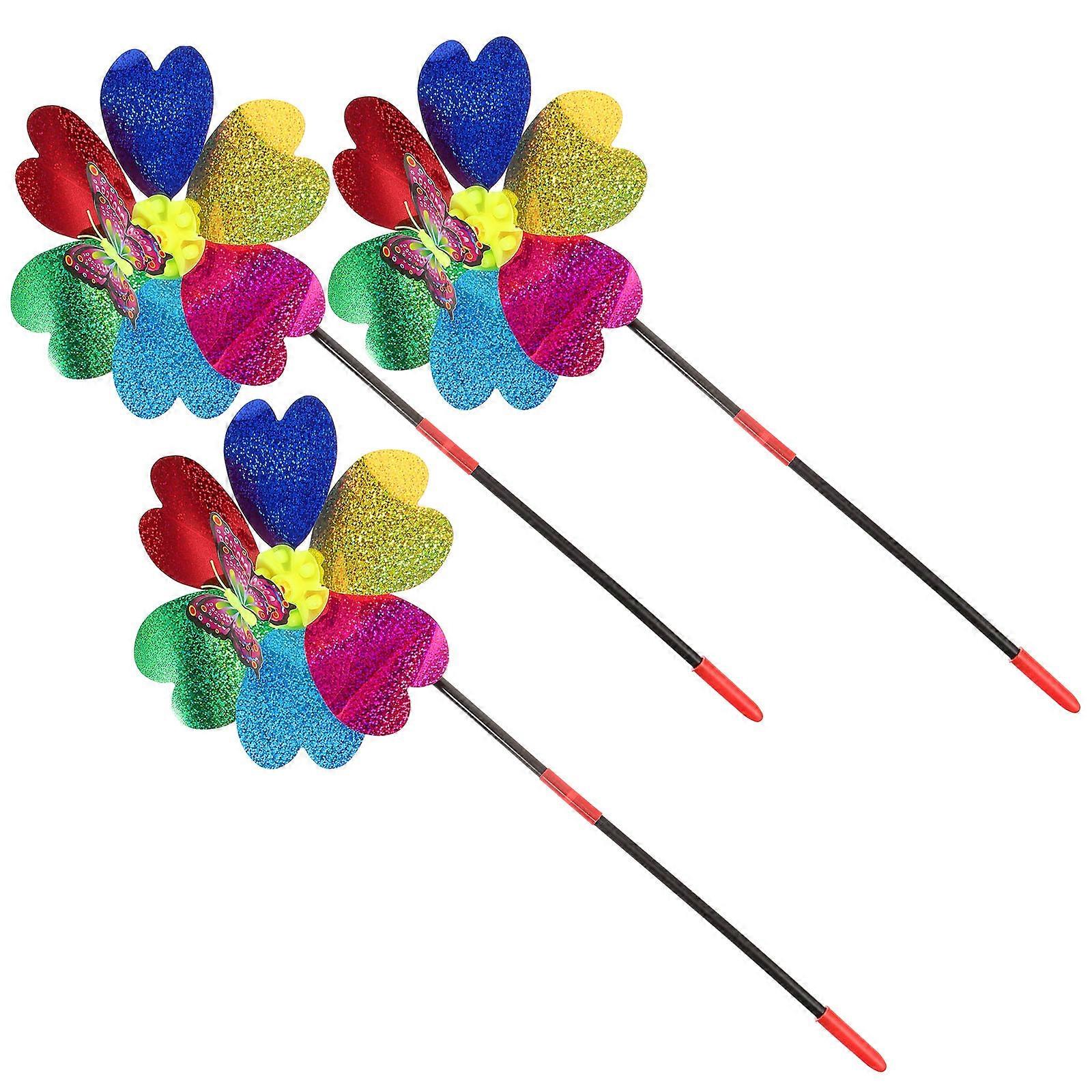 Outdoor Yard Windmill Cartoon Plaything Decorative Pinwheel Landscape Decor 21X46CM Rotating with Spring 3Pcs