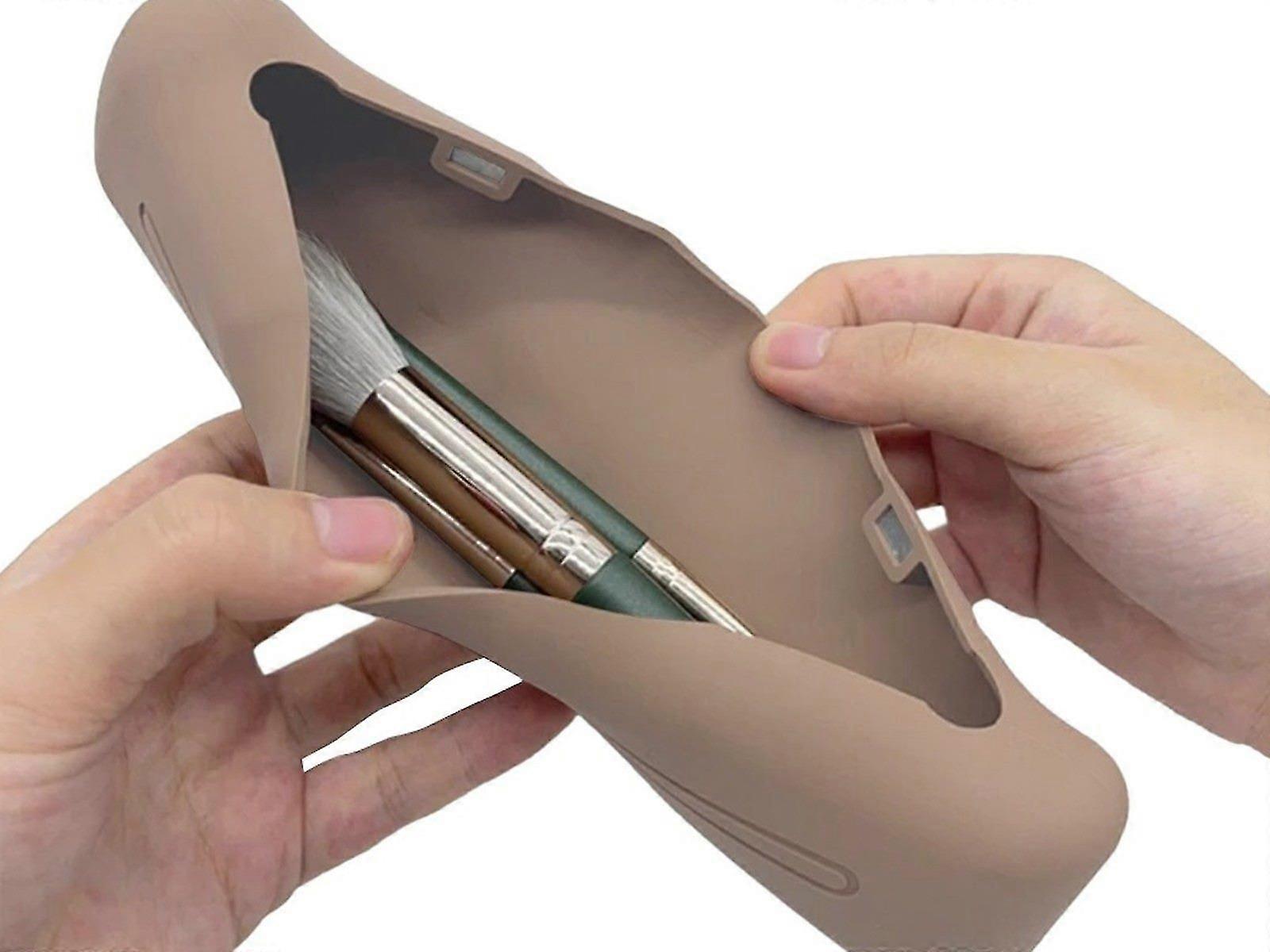 Light Brown Silicone Makeup Brush Holder - Compact & Travel-Friendly