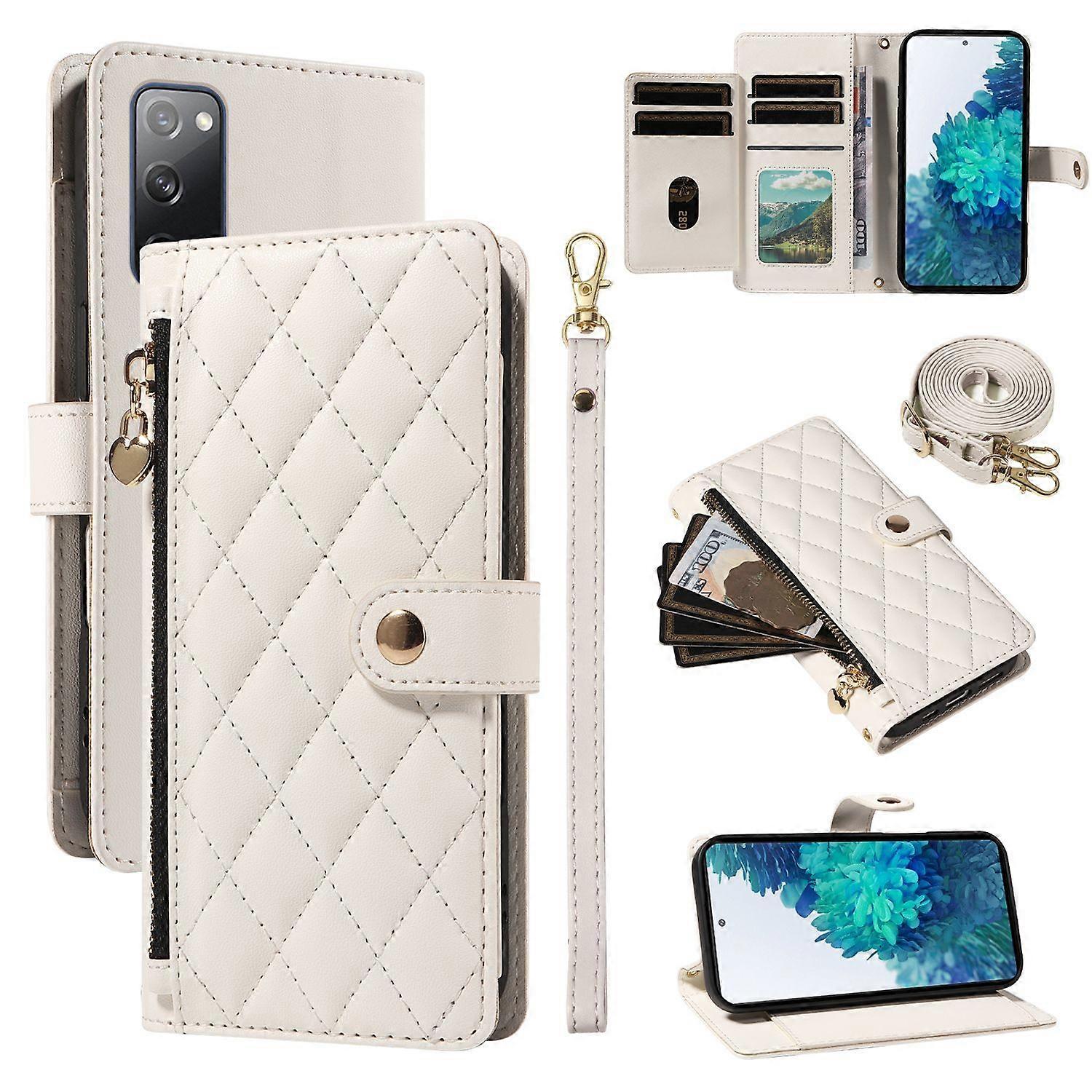 Case for Samsung Galaxy S20 FE Shockproof Premium Zipper Pocket Wallet Card Holder Leather Cover with Detachable Wrist and Shoulder Strap Compatible w