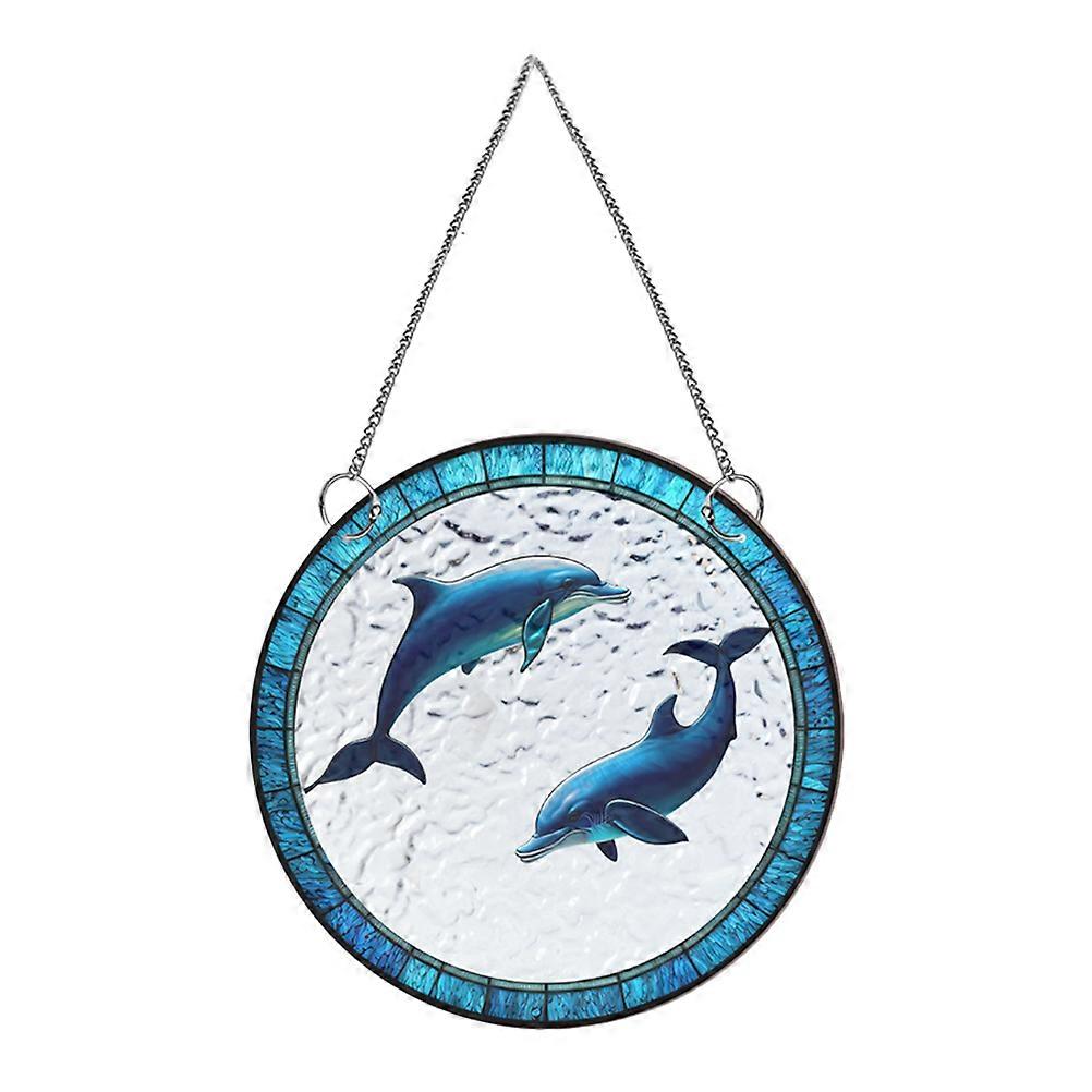 Hanging Garden Decor Dolphin Shape Suncatchers For Windows Porch Artistic Design Multi-Colored 30.00X30.00X0.30cm Window Ornament 1 Set
