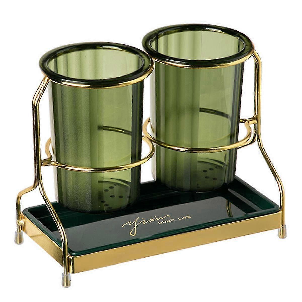 Kitchen Countertop Utensil Holder, 2 Clear Cups with Frame for Forks, Spoons, and Knives