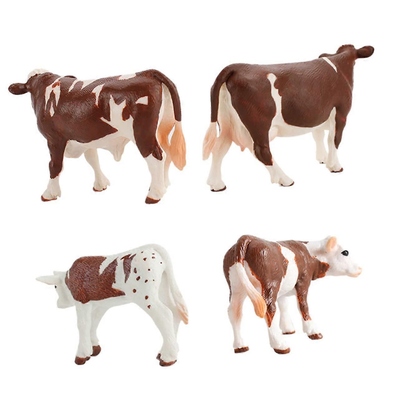 4 Pieces Cow Educational Model Farm Animal Simulation Toy PVC White Cow Suit Figurine for Kids