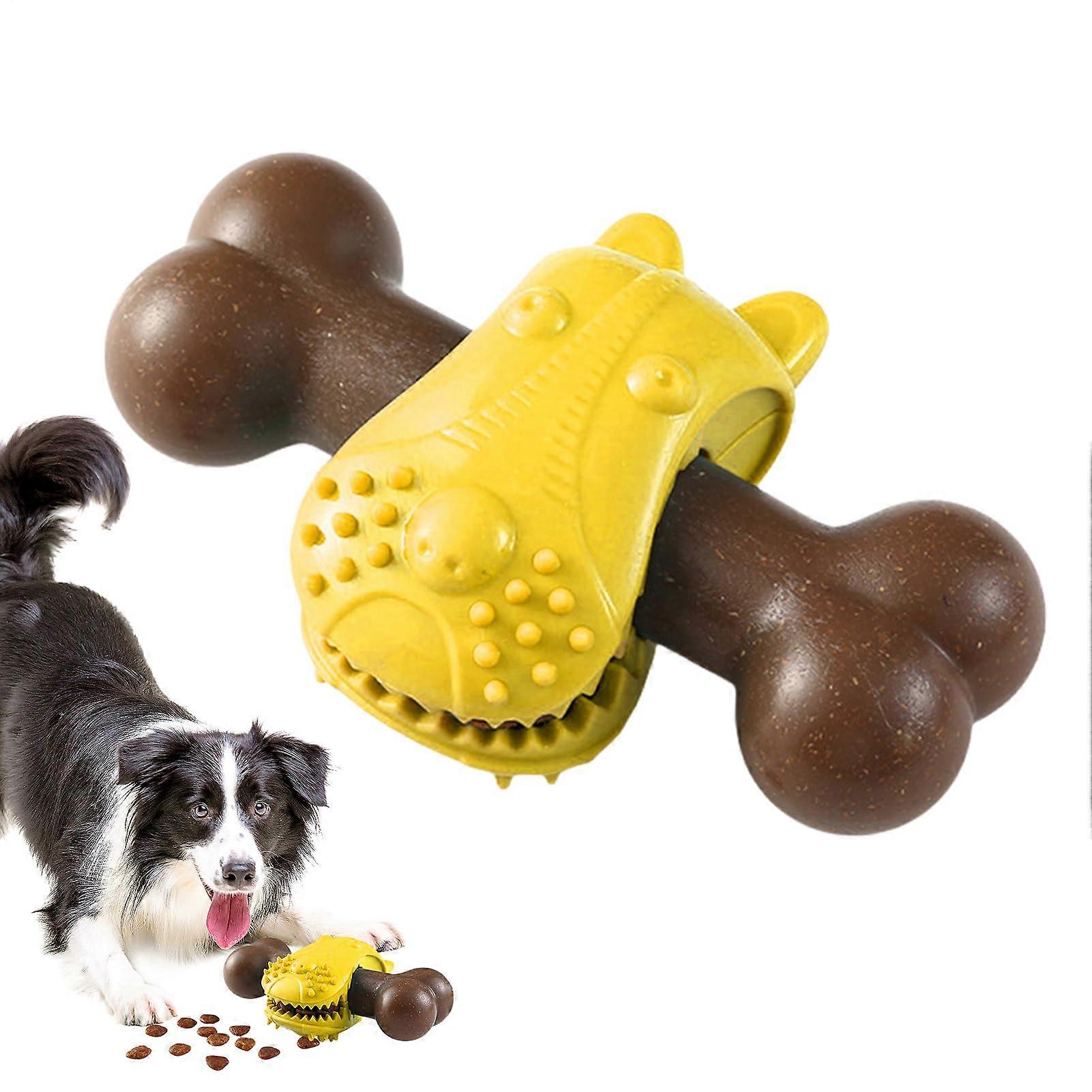 Robuste Kauspielzeuge Fuer Hunde Dog Chew Toys Refillable Treat Dispenser For Chewers Teething Relief Yellow Bone
