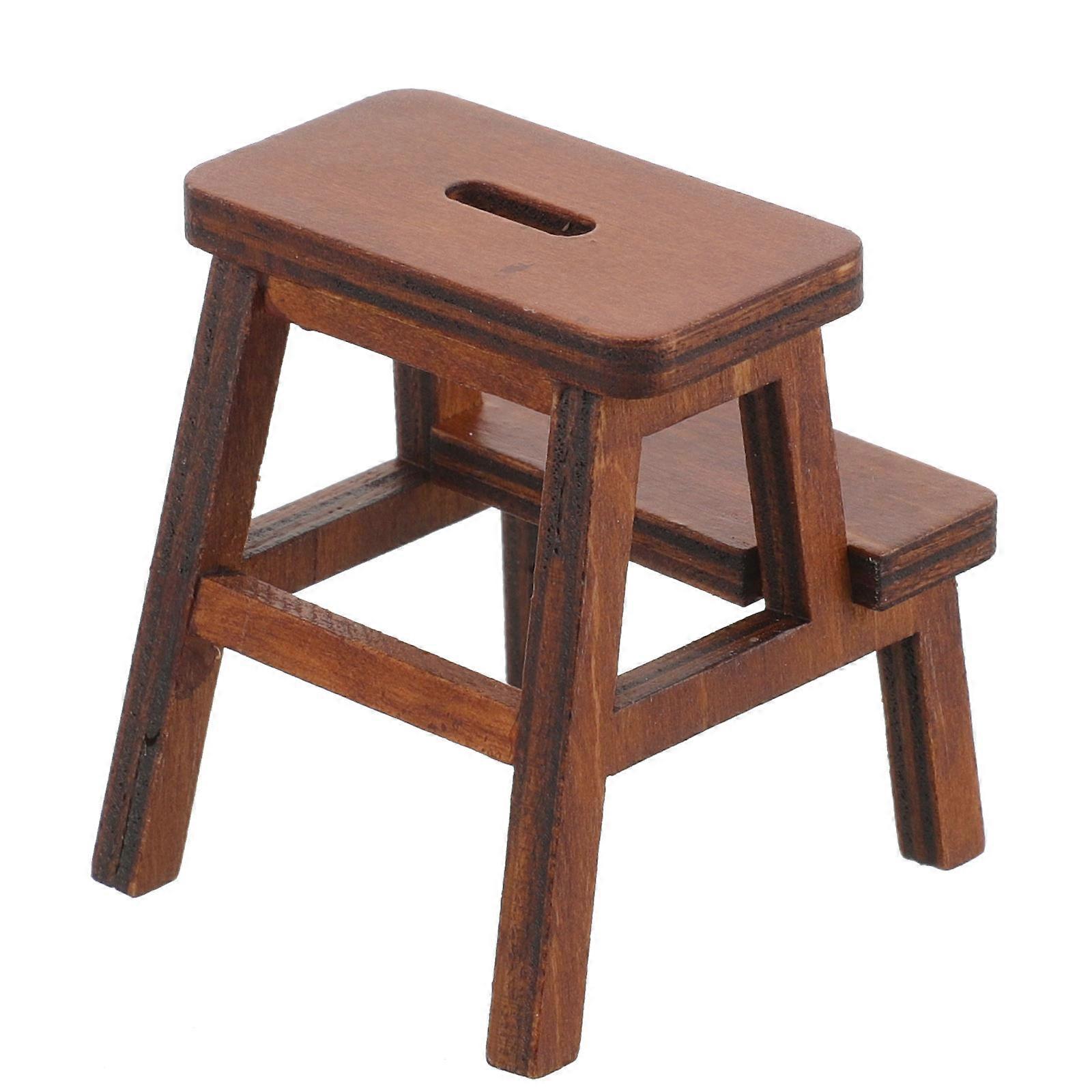 Mini Furniture Ornament Miniature Furniture Double Layer Stool Wood Material 1.77x1.57x1.49in Collectors 1Pack