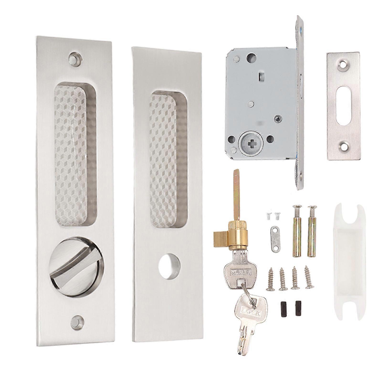 Sliding Door Mortise Lock with 2 Keys Zinc Alloy Invisible Recessed Handle Latch Pocket for Wood Furniture Hardware