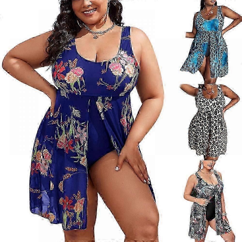 Plus Size Women's Slimming Leopard Print Floral One-Piece Sexy