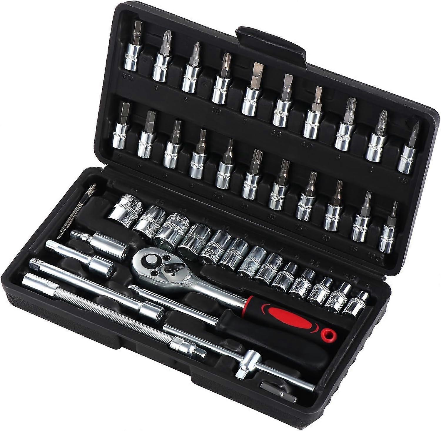 46pcs 1/4 "set di bussole metrico flessibile cacciavite punte aste di prolunga flessibili punte per cacciavite per riparazione auto bici (design aggiornato - nero)
