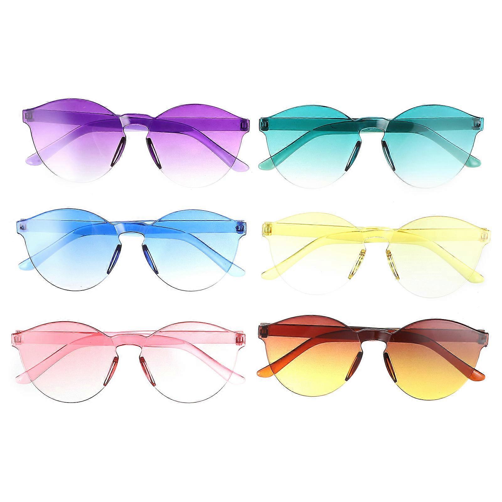 6PCS Frameless Heart Shaped Gradient Sunglasses for Women – Stylish Tea Colored Eyewear for Parties & Holidays