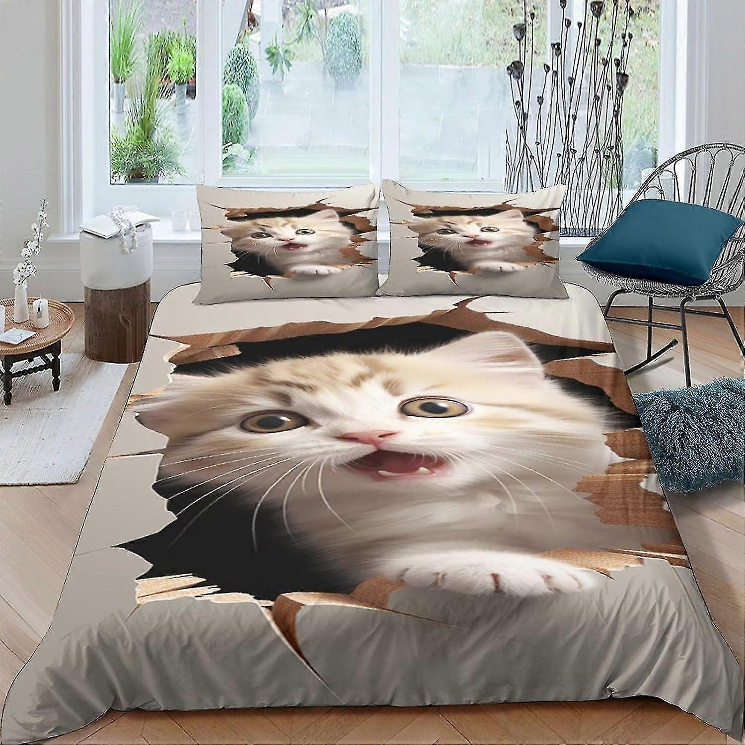 Capa de edredom de gatinho impressa em 3D com fecho de zíper para adolescentes Capas de colcha de microfibra ultra macias duplas