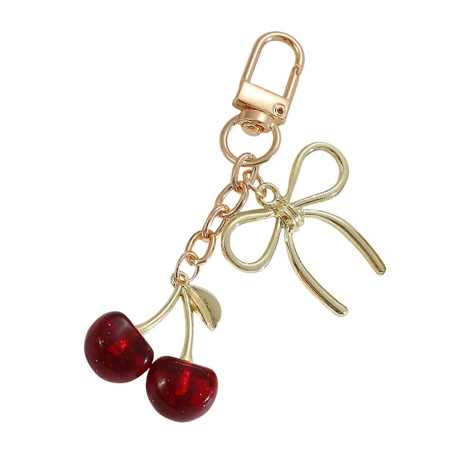 Cute Cherry Keychain Bag Charm Sturdy Metal Key Ring Accessory 4 Color Options For Bags Keys Phone Strap Red