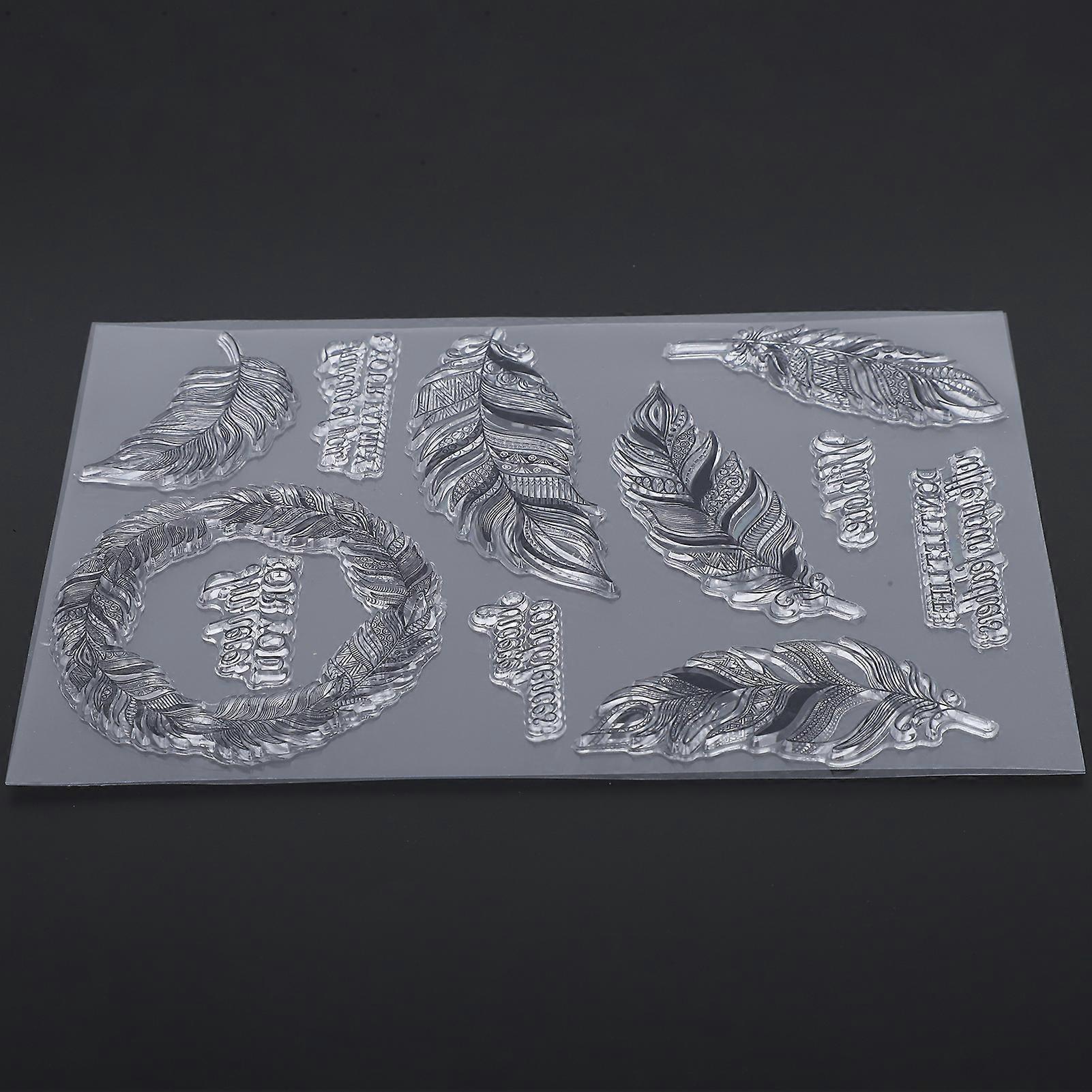 Transparent Stamp Rubber TPR Rectangle DIY Journal Craft Art Feather Pattern Accessories