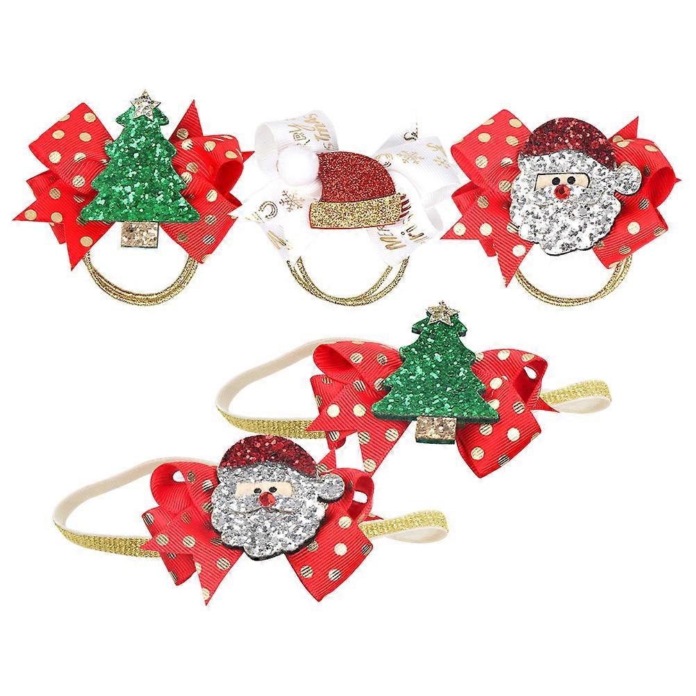 רצועות שיער חגיגיות פפיון כיסוי ראש לילדים בנות בד 6*3 ס"מ קישוט שיער אביזר חג המולד 5 יחידות