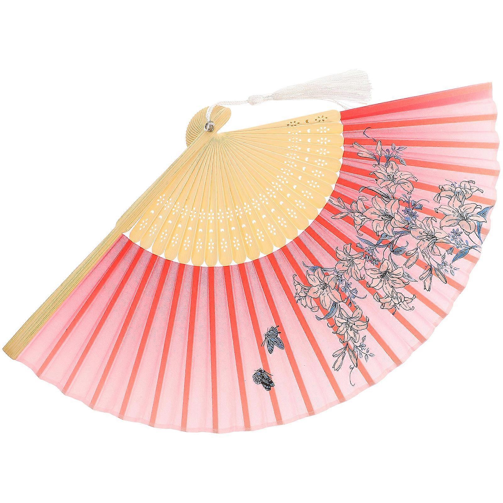 Japanese Hand Fan Foldable Decorative Crafts Imitated Silk Fabric Bamboo Parties Shows 1Pcs