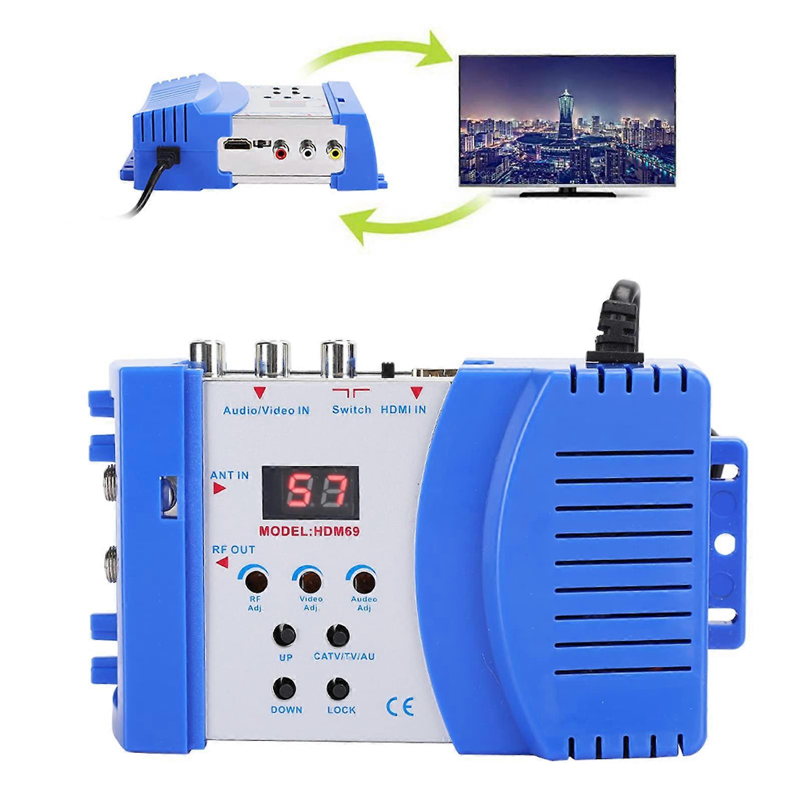 HF HDMI Modulator, HDM69 Digital AV to RF Converter VHF UHF PAL Portable Standard Modulator for EU 100240V Adjustable Output Level
