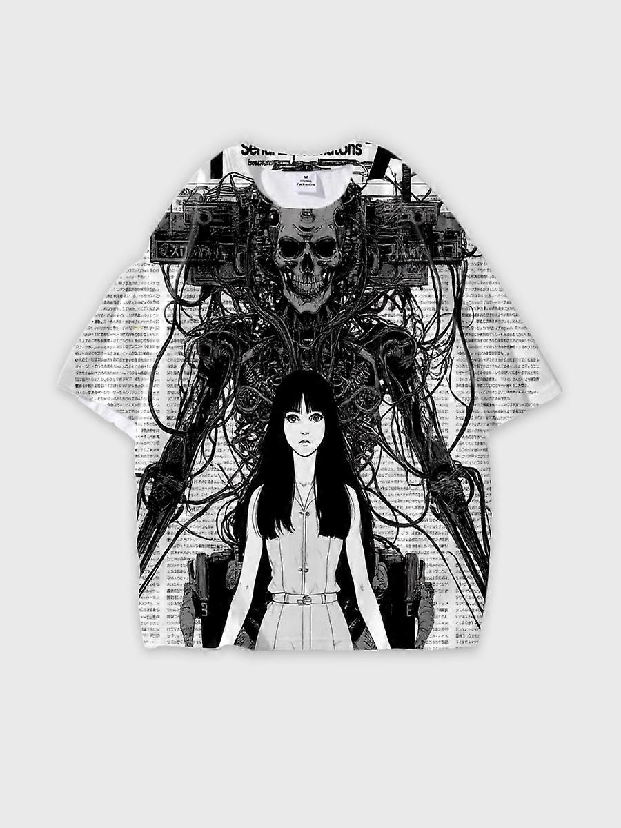 T-shirt round neck book Characters Pattern loose short sleeve E2990