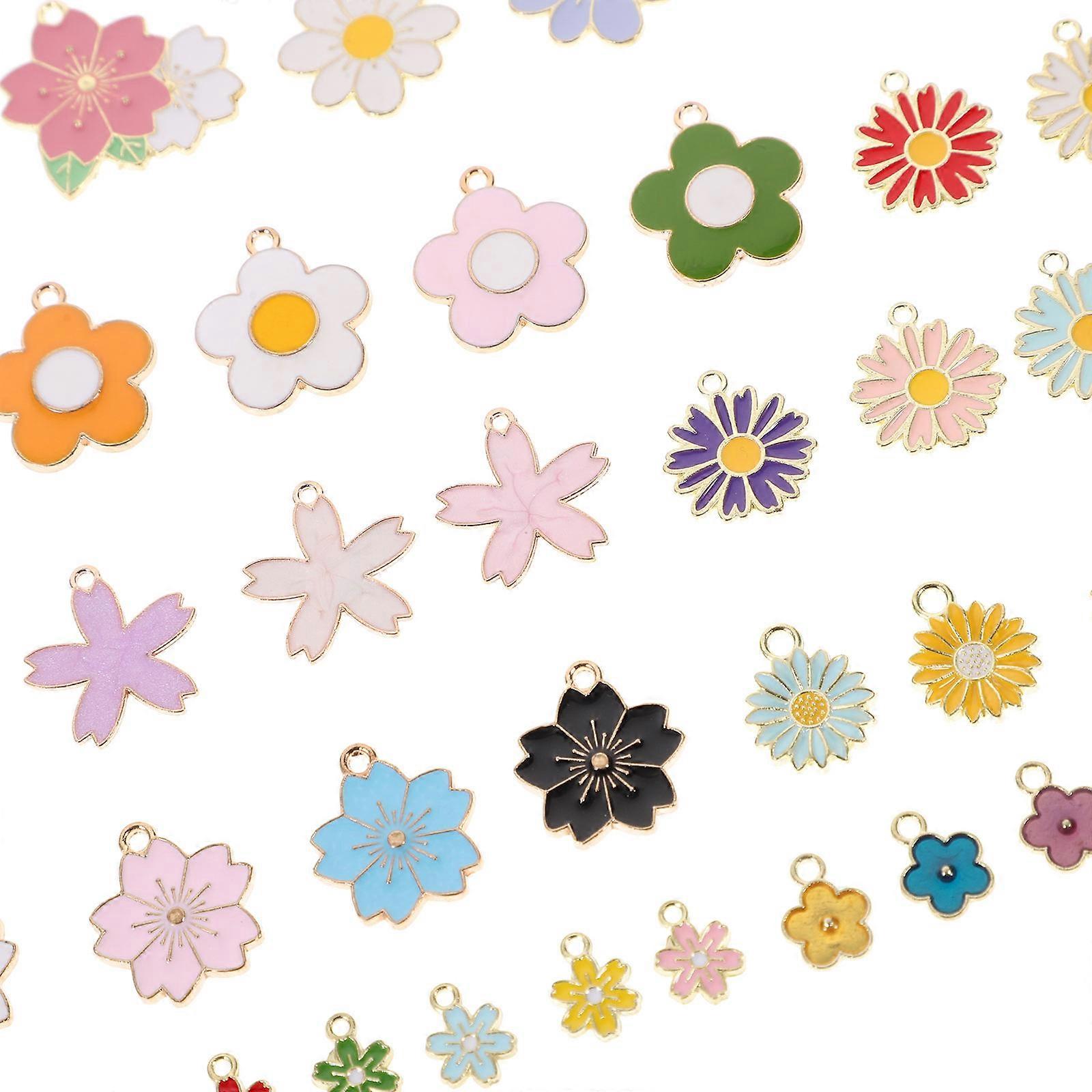 Creative Assorted Color Alloy Flower Charms with Hanging Hole for DIY Jewelry Making Bracelets Keychains