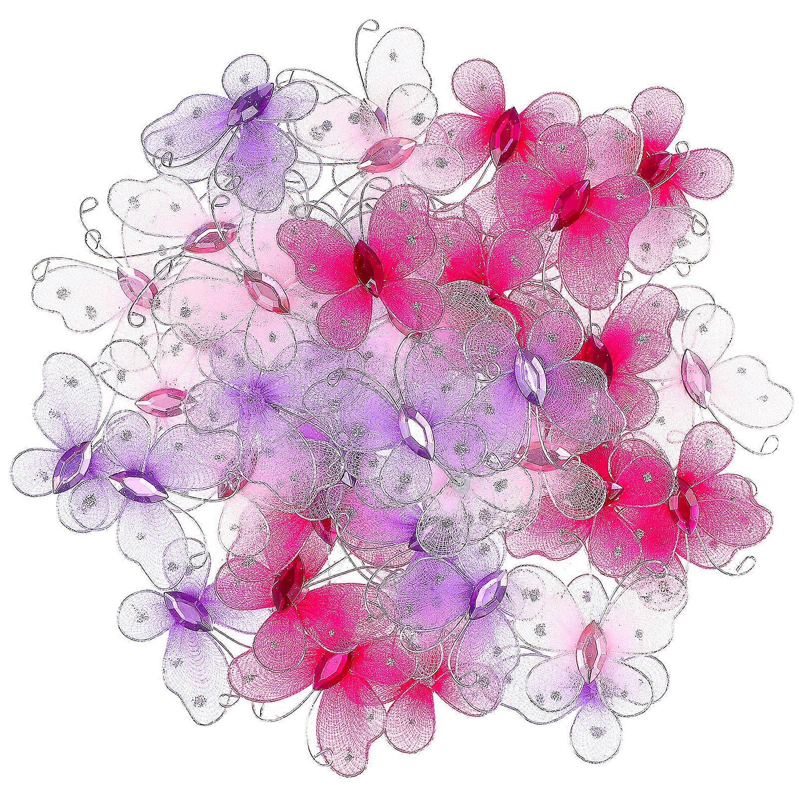 Butterfly Decor Set with 50 Pieces Nylon and Iron Wire Butterfly Accessories for Decoration