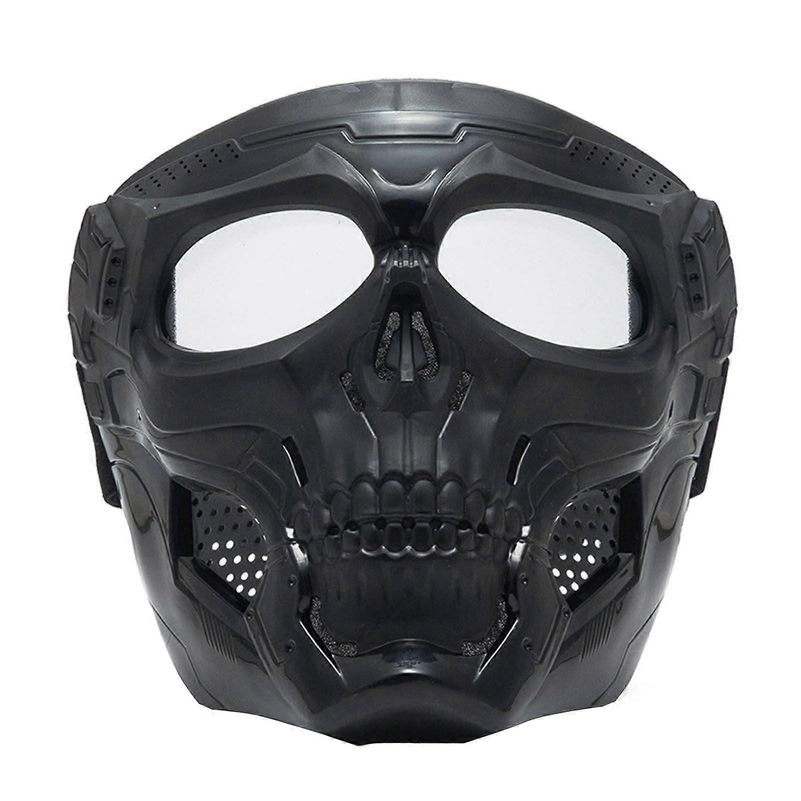 Motorcycle Goggles Mask Skull Shape Racing Goggles with Adjustable Non Slip Strap for Offroad Cycling Black Transparent Lens