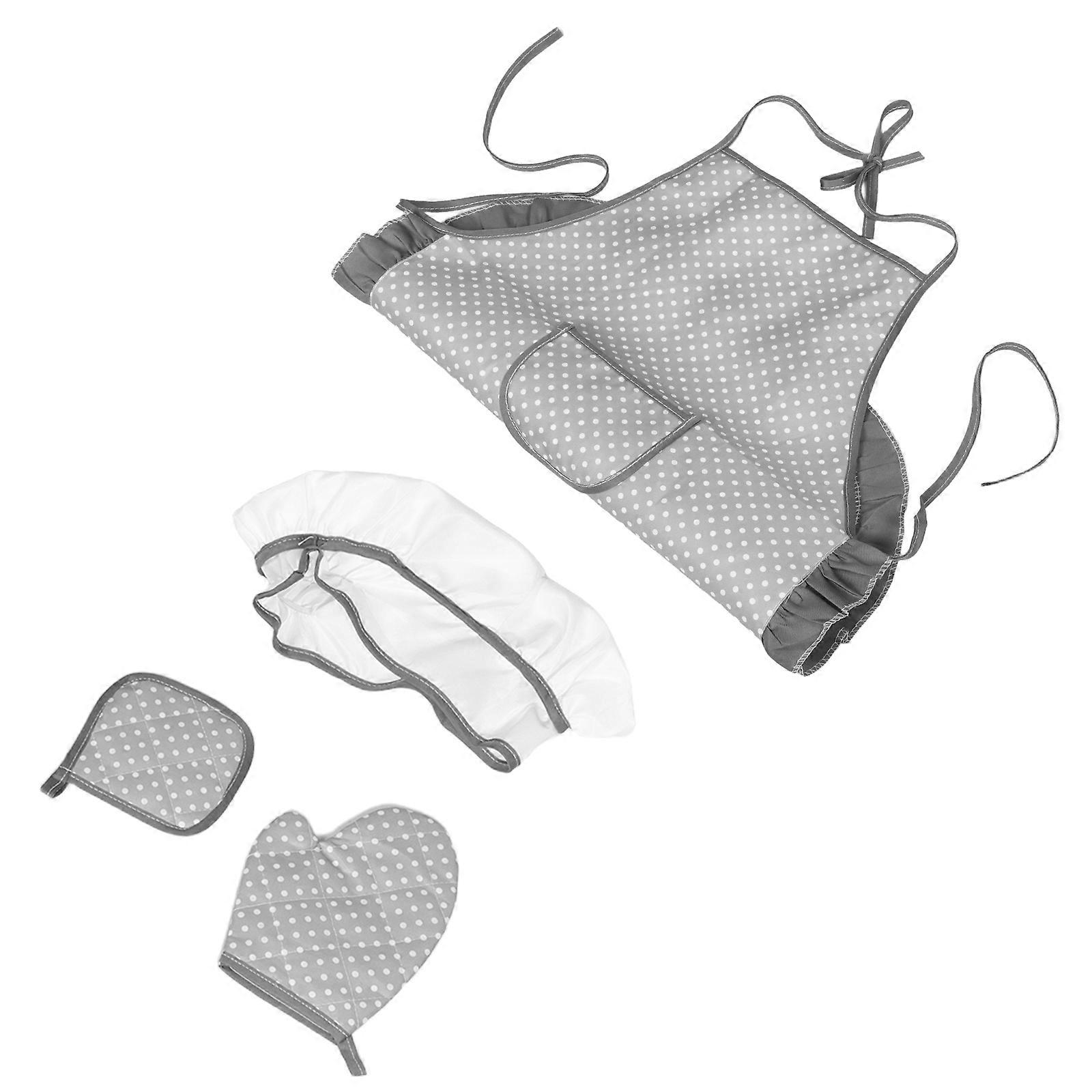 Kids Cooking Apron Set with Hat in Grey Cloth Durable Material for Creative Play and Role Pretend Fun Includes Accessories