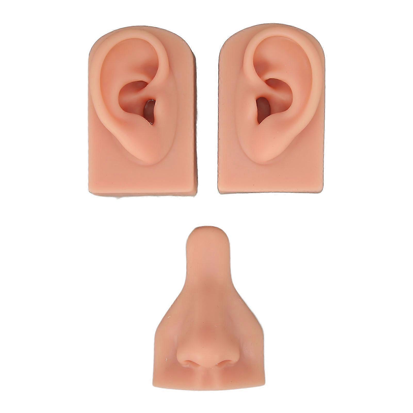 Silicone Piercing Practice Model Simulation Soft Flexible Nose Ears Model for Display Teaching Light Skin Color 