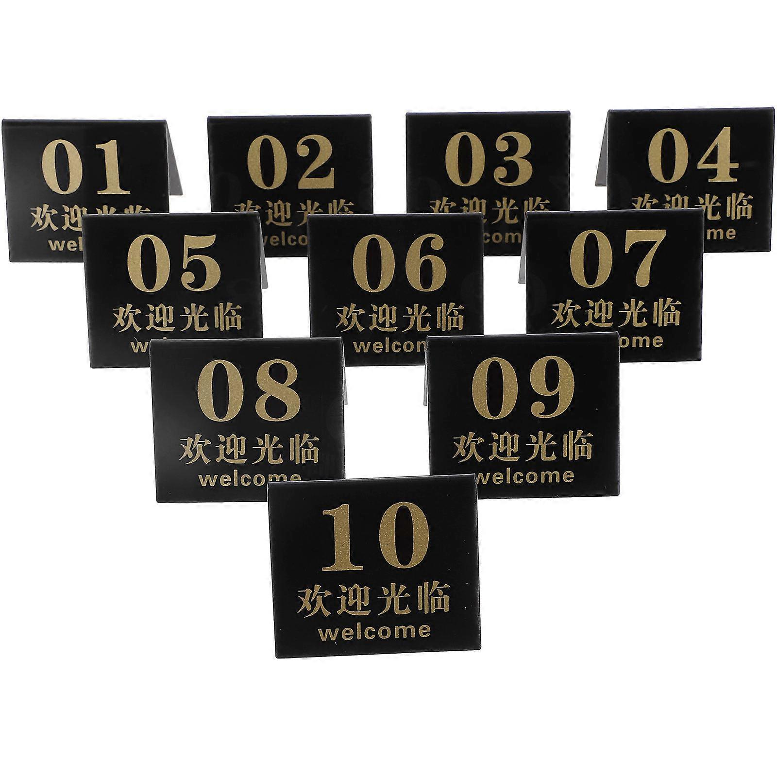 Acrylic Table Number Markers with Double Sided Print for Home Black 10pcs Reusable