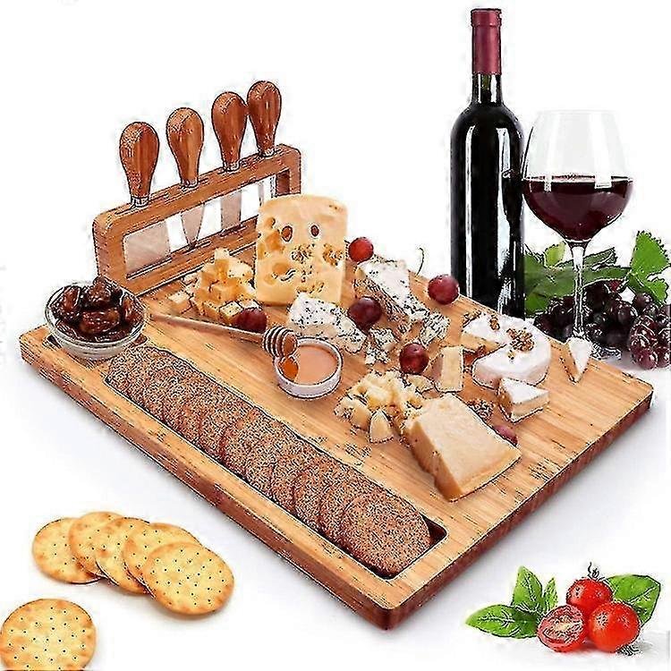Tagliere da portata in legno per tagliere di formaggi, include 4 posate in acciaio inox (14'x11')