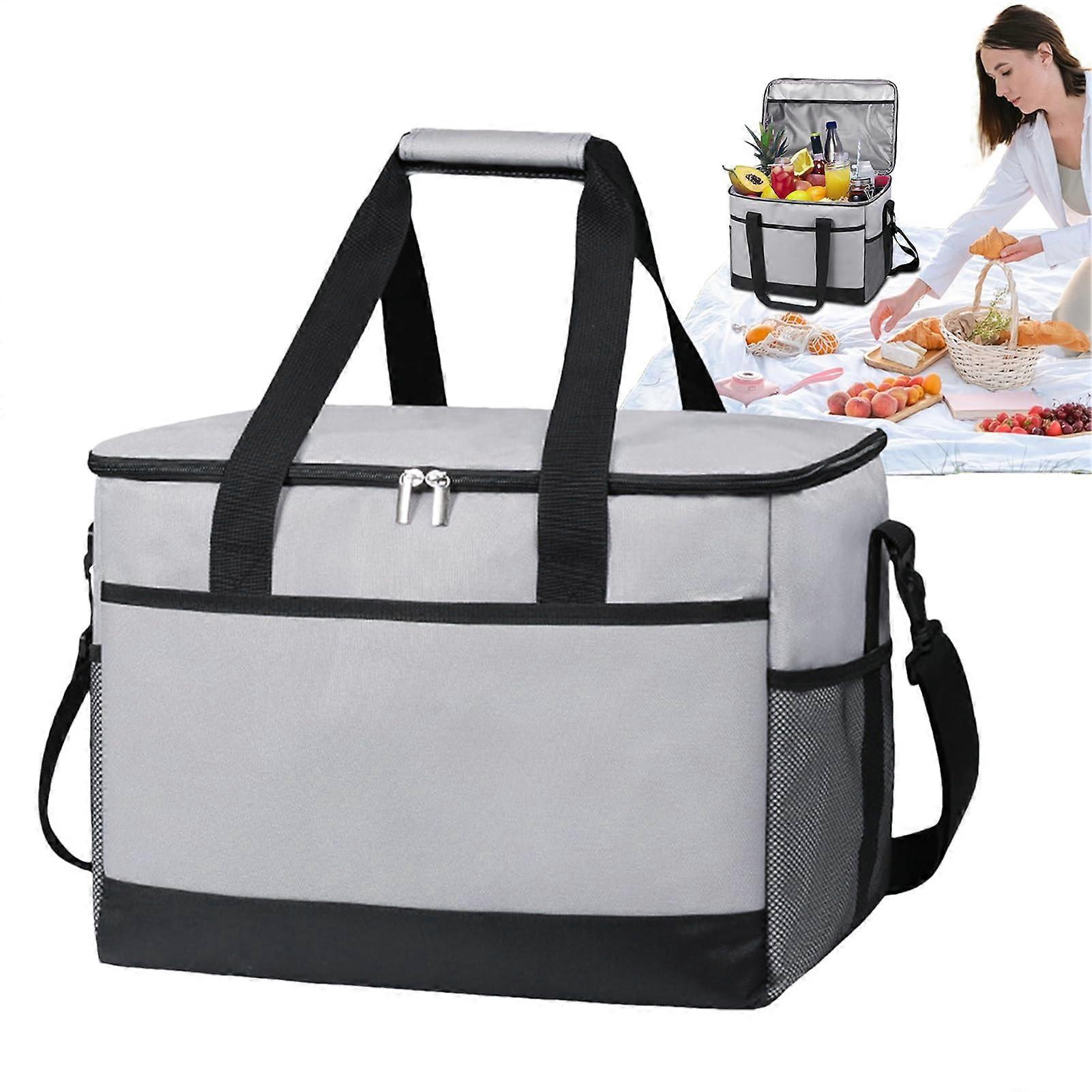 Insulated Bag - 35L Thermal Food Carrier with Handle and Shoulder Strap for Hot and Cold Meals, Drinks, and Outdoor Use, Grey