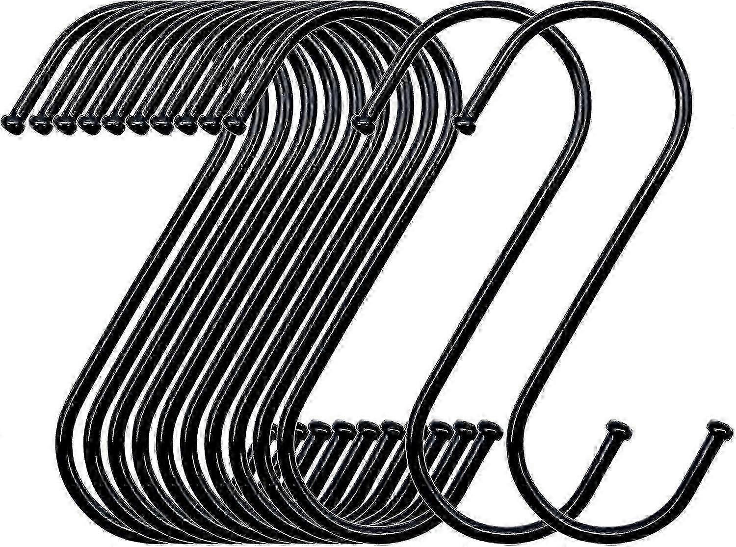 20 Black S Hooks, Heavy Duty S Hooks for Hanging in Kitchen Bathroom Bedroom Garden Office, Space Saving Hooks (80mm)