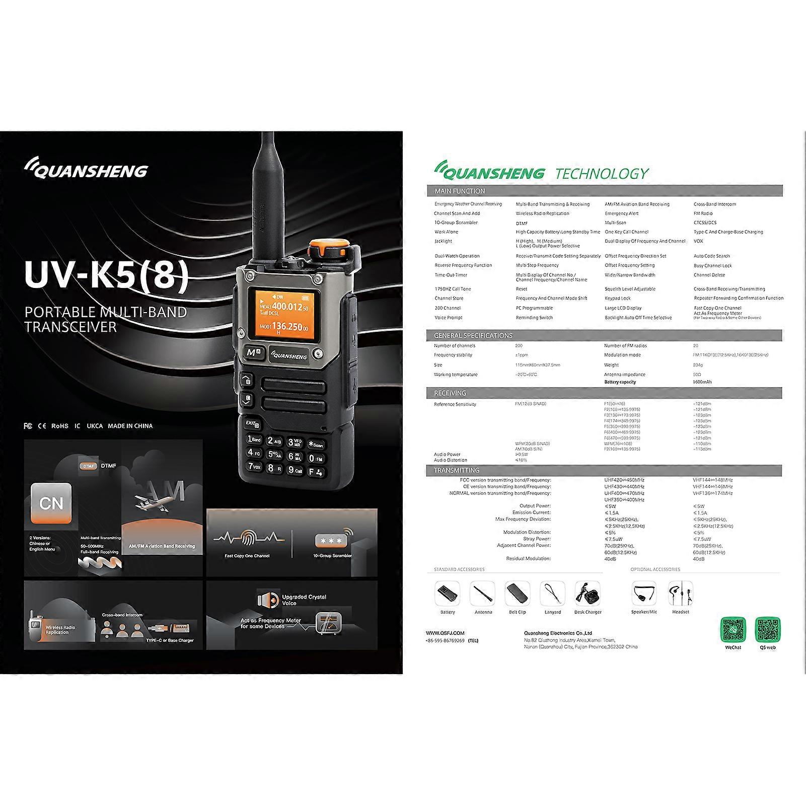 Quansheng UV-K58 Radio Walkie Talkie Long Range Portable UHF VHF Am Fm Two Way Radio 128 Channel Free TPYE-C Cable Ham Wireless Quansheng UV-k6
