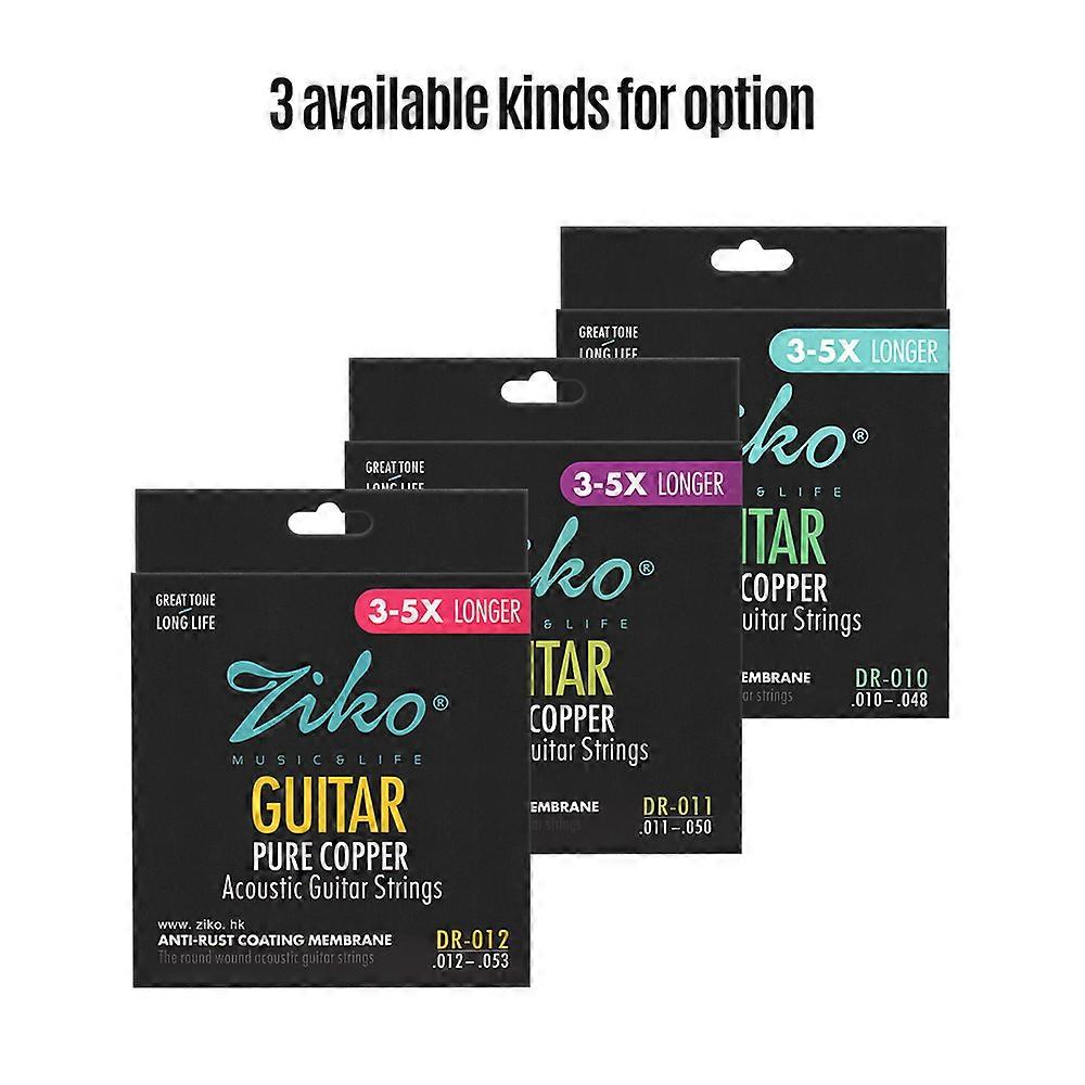 ZIKO DR-011 Acoustic Guitar Strings Hexagon Alloy Wire Pure Copper Wound Anti-Rust Coating Membrane 6 Strings Set