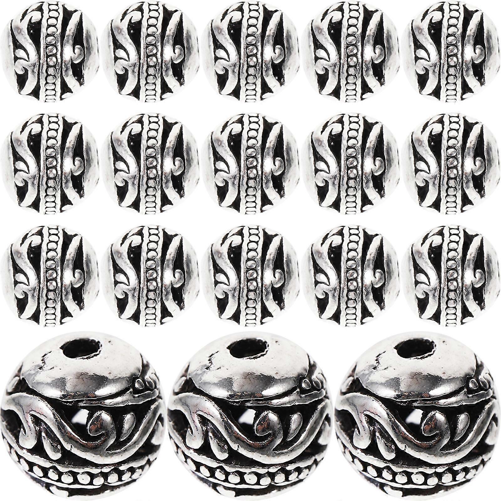 50pcs Antique Silver Alloy Metal Beads, Smooth Round Spacer Beads for Jewelry Making, Vintage Hollow Cloud Pattern Design for DIY Bracelets,