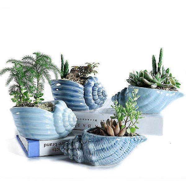 Ceramic base flower pot set, 14 cm ocean blue, space-saving and easy to clean