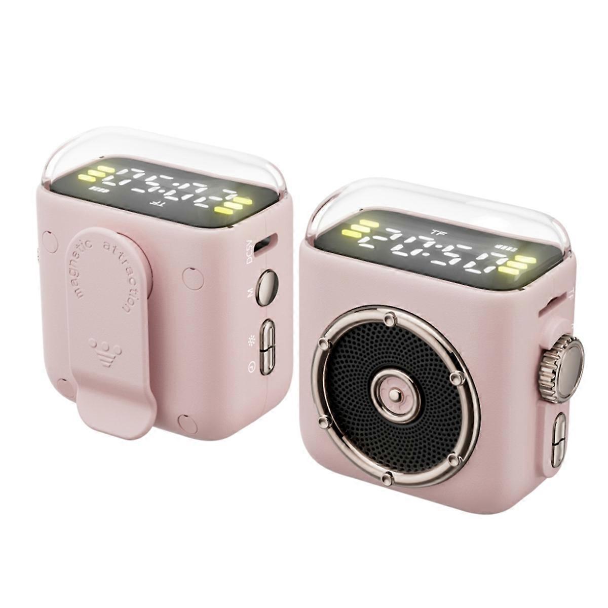 Mini Bluetooth Speaker Time Display Hifi Sound Music Box Pink