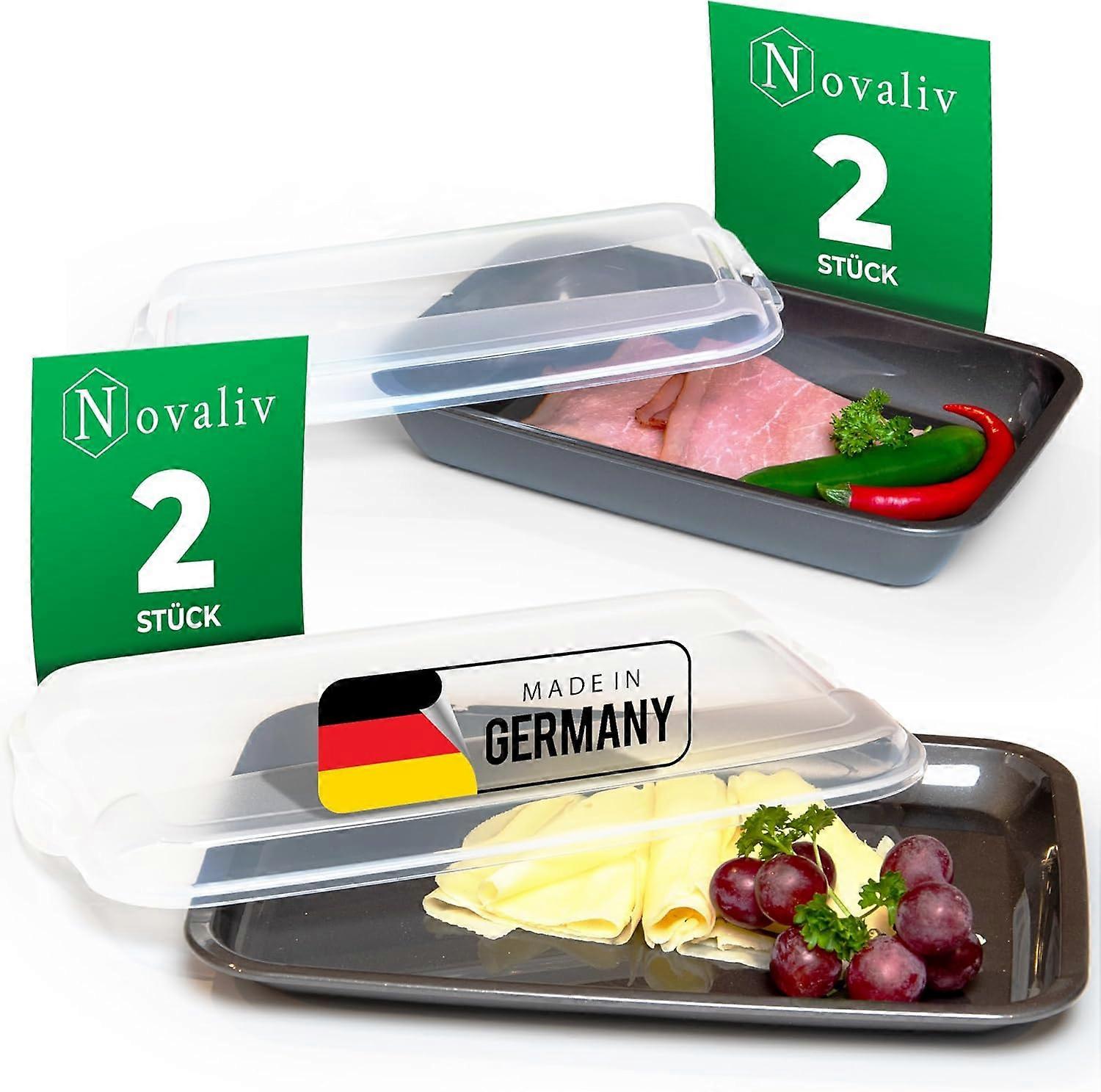 Novaliv Sparset 2x flach 2x hoch Anthrazit Premium Aufschnittbox mit Transparentem Deckel, Frischhal