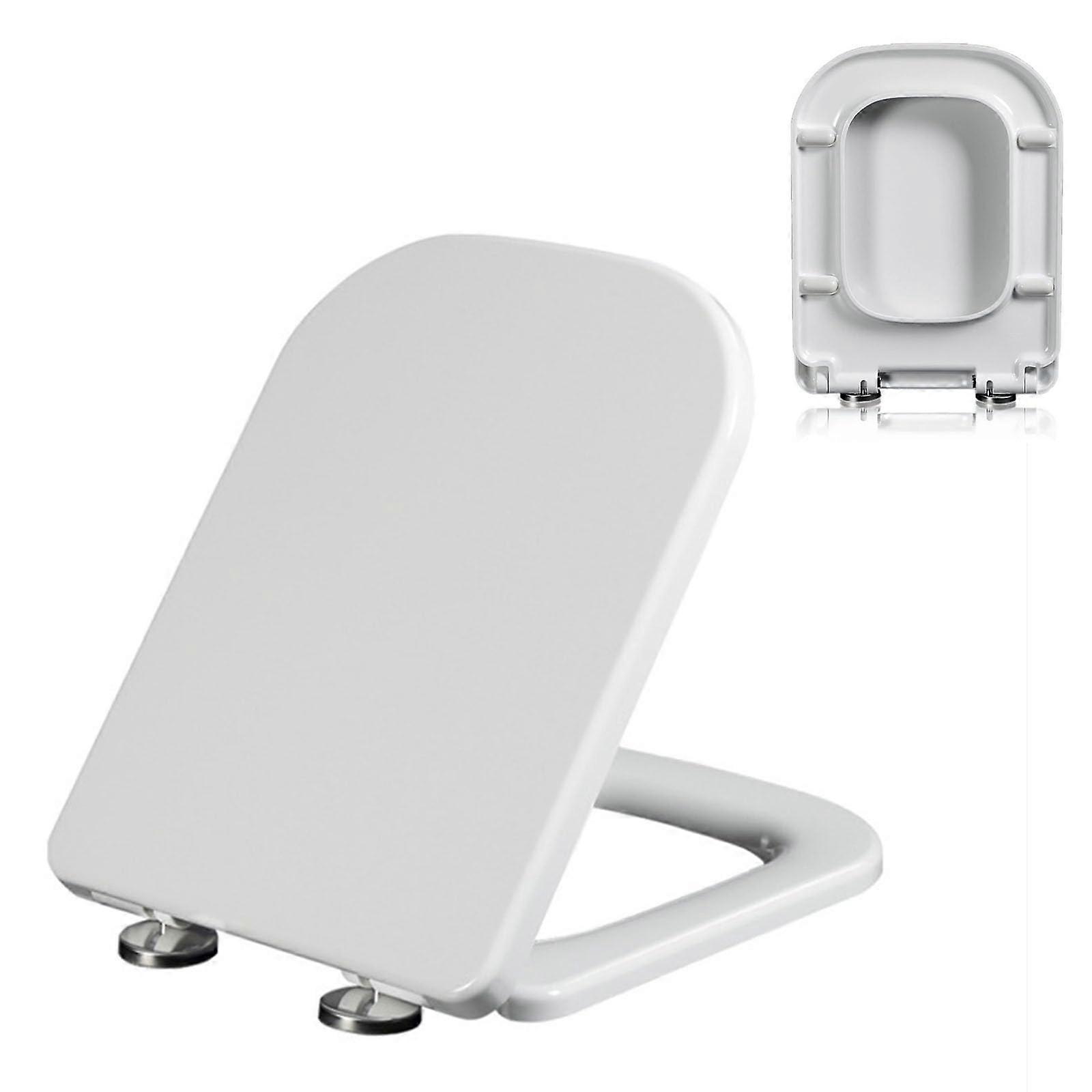 Slow Close Square Toilet Seat Urea Formaldehyde 360Degree Adjustable Hinge Quick Disassembly Easy Install White 04b