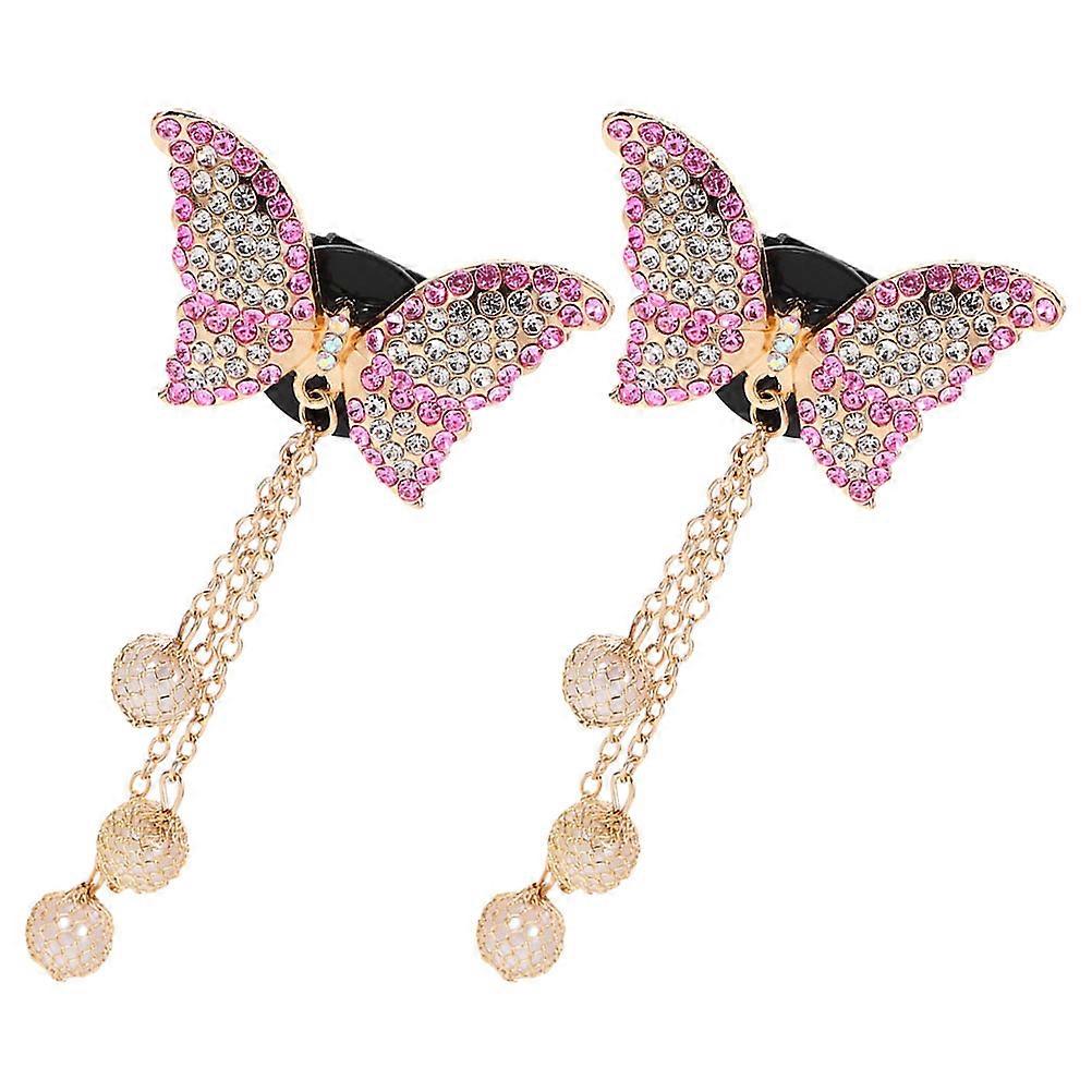 Pink Butterfly Car Air Vent Clip Zinc Alloy Rhinestone Aromatherapy Decoration for Car Use 2pcs