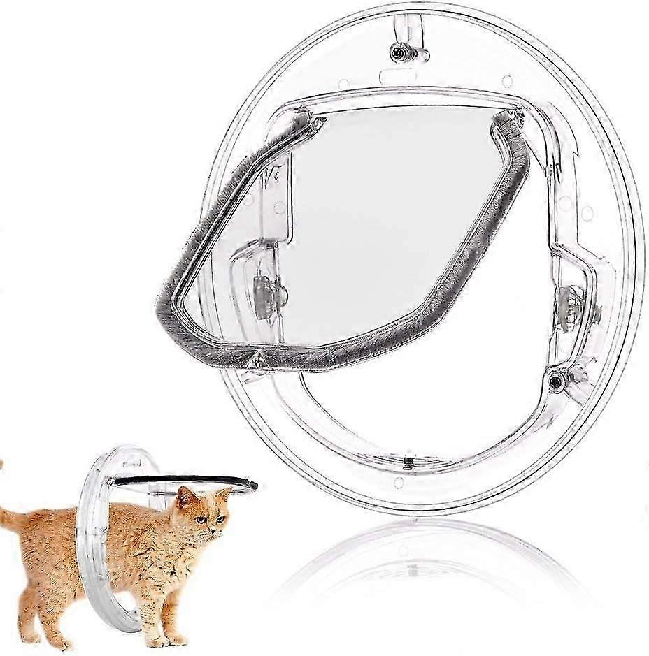 Cat Flip Door, White 4-Way Locking Cat Door Sliding Glass Door Small Pet Door for Cats, Puppies and