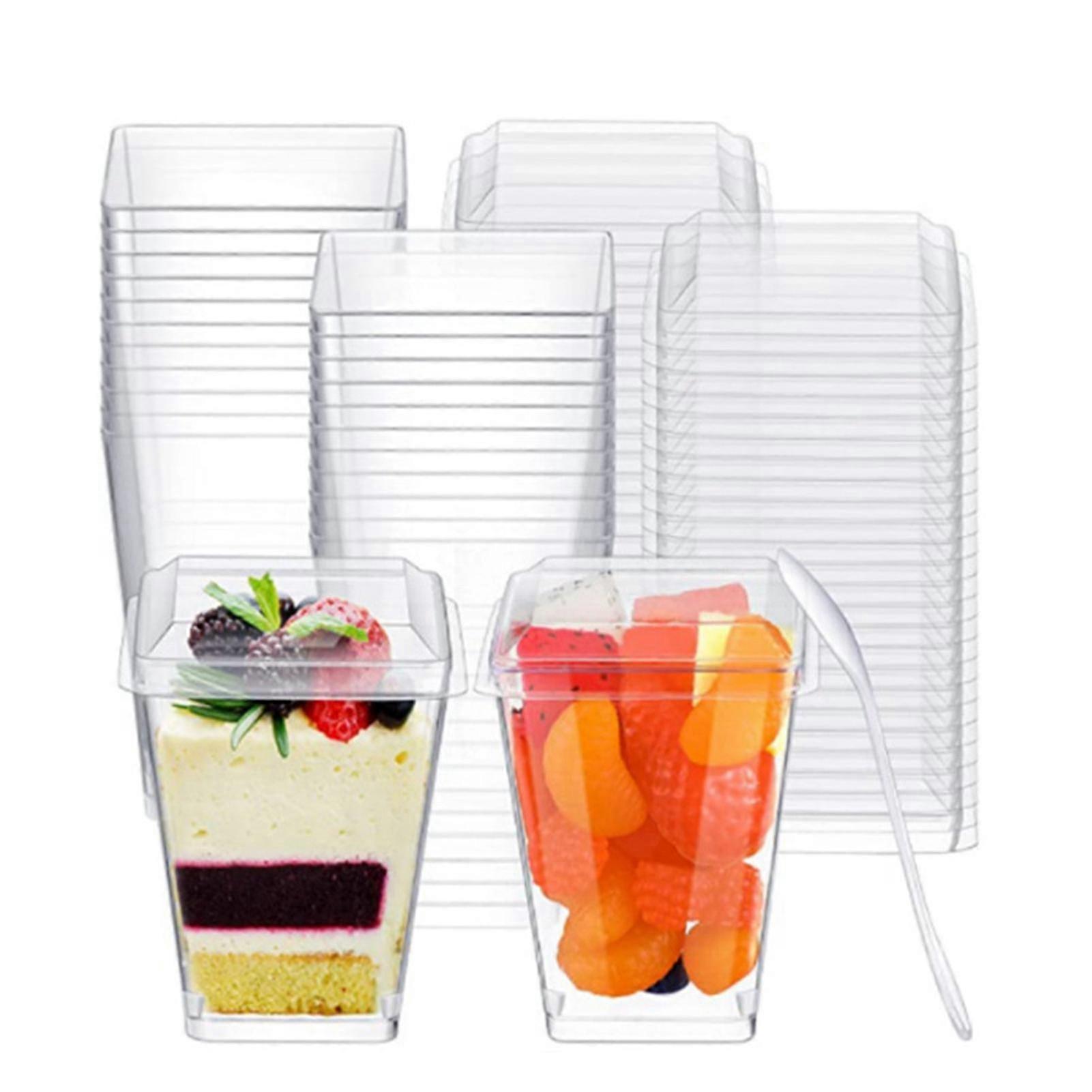 2025 Clear Dessert Cups with Lids Reusable Trapezoidal Transparent Easy Clean Parfait Appetizer Cup for Fruit Ice Cream