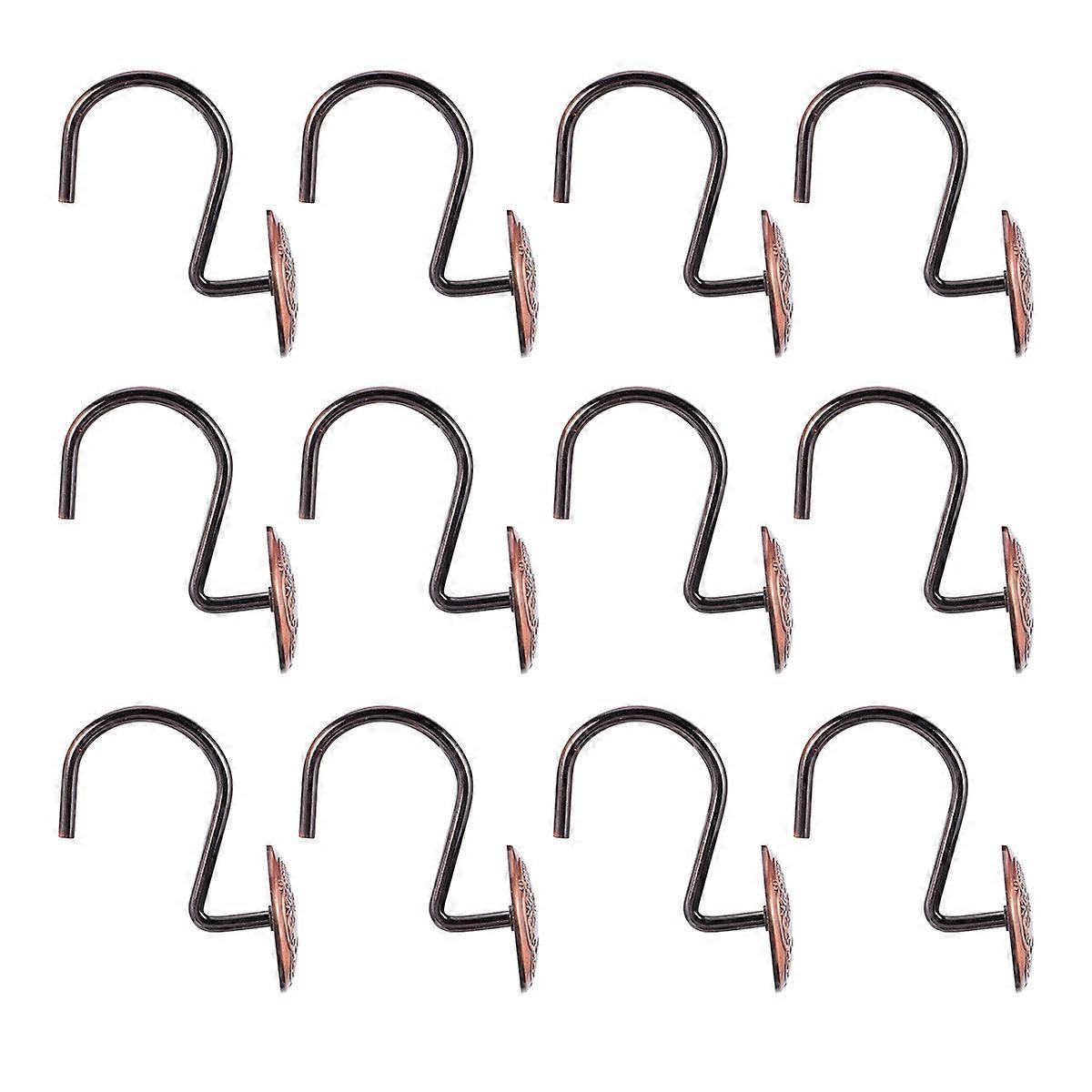 Brown Flower Pattern Curtain Hook for Shower Use 12Pcs Pack