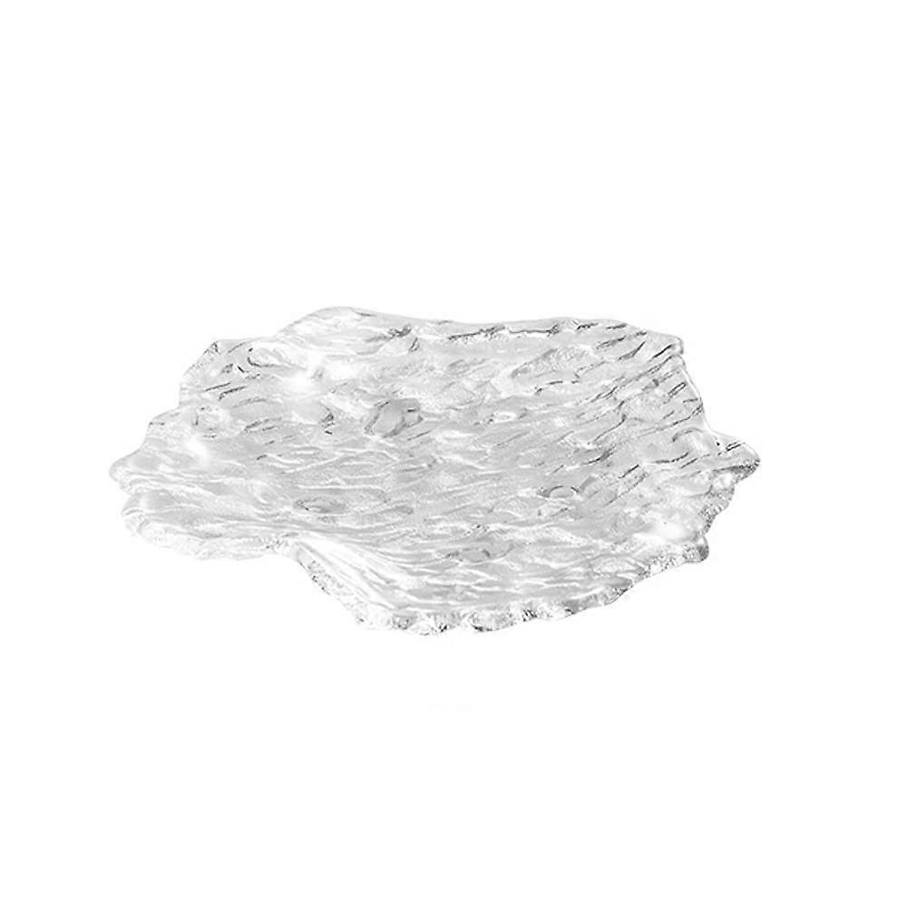 LUCBEI Salad Bowl Irregular Glacier Crystal Glass Plate Crystal Clear Snack Plate For Salad, Dim Sum, Sushi