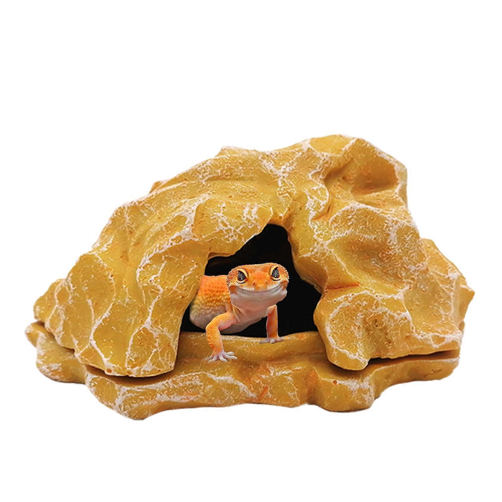 Lizard House Resin Terrarium Rock Bearded Dragon Cave, Landscape Basking Area, Yellow, For Ball Pythons