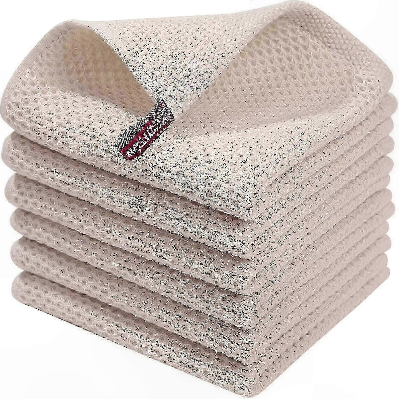 Set of 6 Cotton Terry Kitchen Towels with Hanging Loops for Dish Drying and Cleaning
