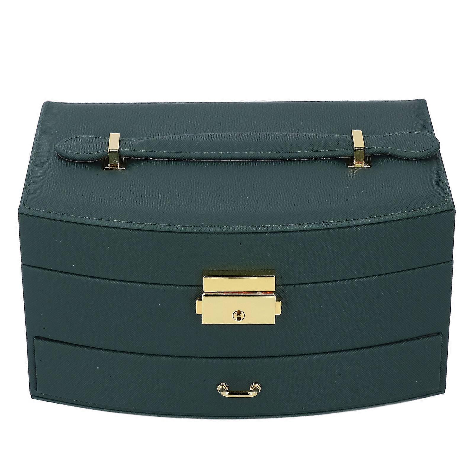Double Layer Jewelry Box Green Large Capacity 20x15x10cm Lockable