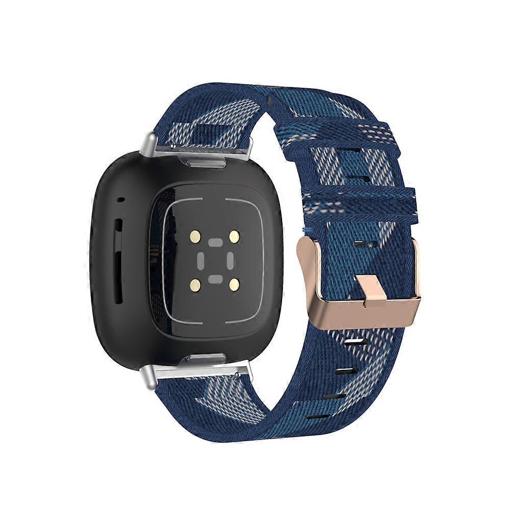Replace Strap for Fitbit Versa 3/Sense Nylon Canvas Watch Band - Blue Stripes